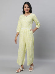 Green Printed Jumpsuit with Lace Trims AURELIA