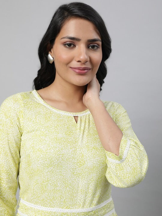 Green Printed Jumpsuit with Lace Trims AURELIA