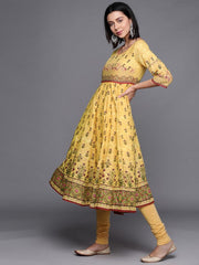 Women Yellow & Olive Green Ethnic Printed Pure Cotton Kurta (No Trousers &amp; No Dupatta) BIBA