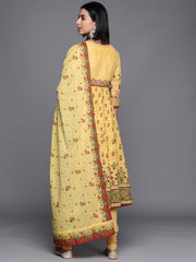Women Yellow & Olive Green Ethnic Printed Pure Cotton Kurta (No Trousers &amp; No Dupatta) BIBA