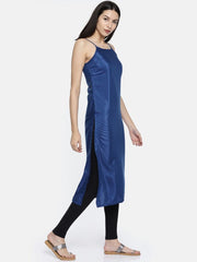 Electric Blue & Black Checked Printed Kurta BIBA