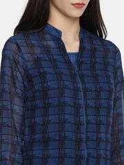 Electric Blue & Black Checked Printed Kurta BIBA
