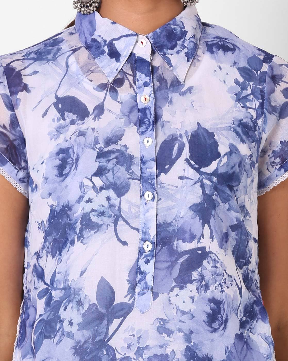 Floral Print Kurta with Shirt Collar BIBA