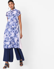 Floral Print Kurta with Shirt Collar BIBA