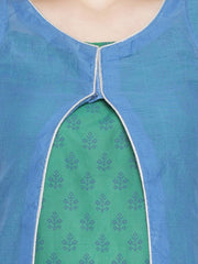 Women Blue & Green Printed Straight Layered Kurta