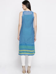 Women Blue & Green Printed Straight Layered Kurta