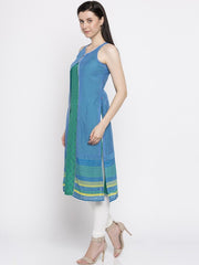 Women Blue & Green Printed Straight Layered Kurta
