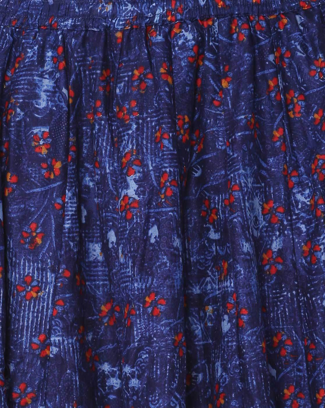 Blue Floral Printed Straight Kurta BIBA