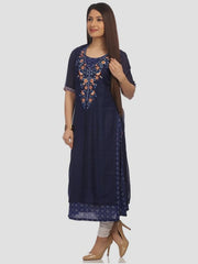 Blue Floral Printed Straight Kurta BIBA