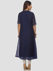 Blue Floral Printed Straight Kurta BIBA