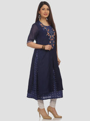 Blue Floral Printed Straight Kurta BIBA