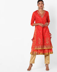 BIBA Printed Layered Kurta with Side Tie-Ups, elegant layering for a sophisticated ethnic look.