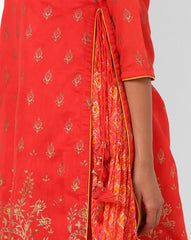 BIBA Red Printed Layered Kurta with Side Tie-Ups BIBA