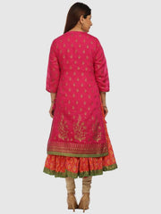Orange &amp; Pink Printed Anarkali Kurta BIBA