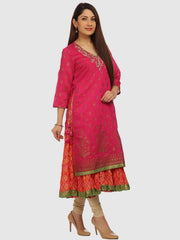 Orange &amp; Pink Printed Anarkali Kurta BIBA
