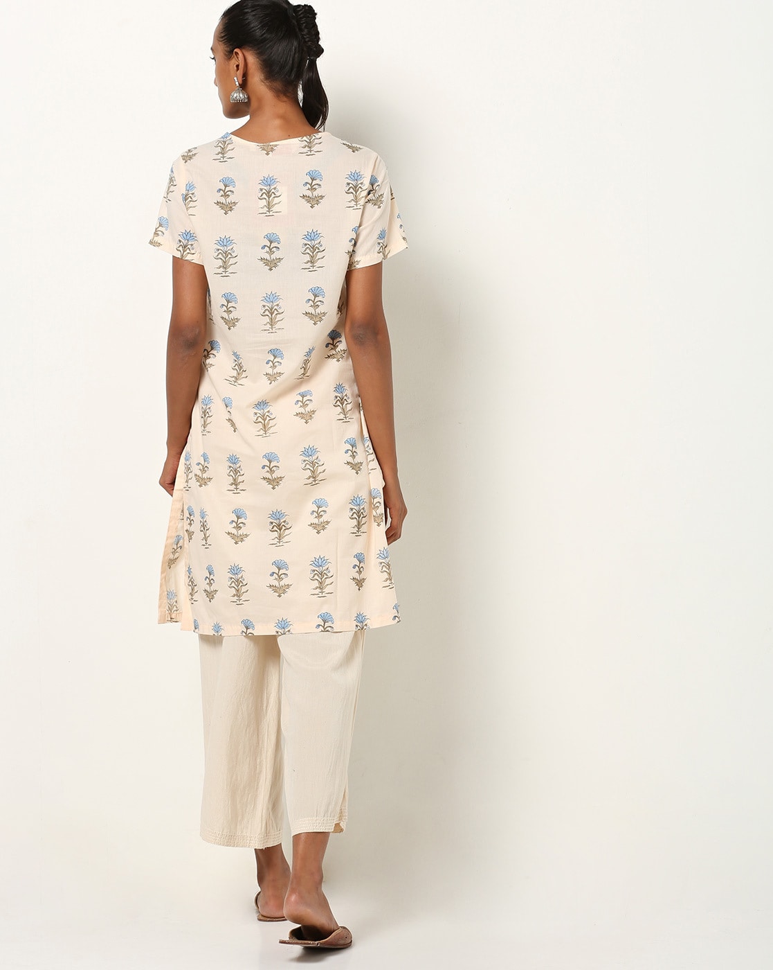 BIBA Off White Floral Print Straight Kurta BIBA