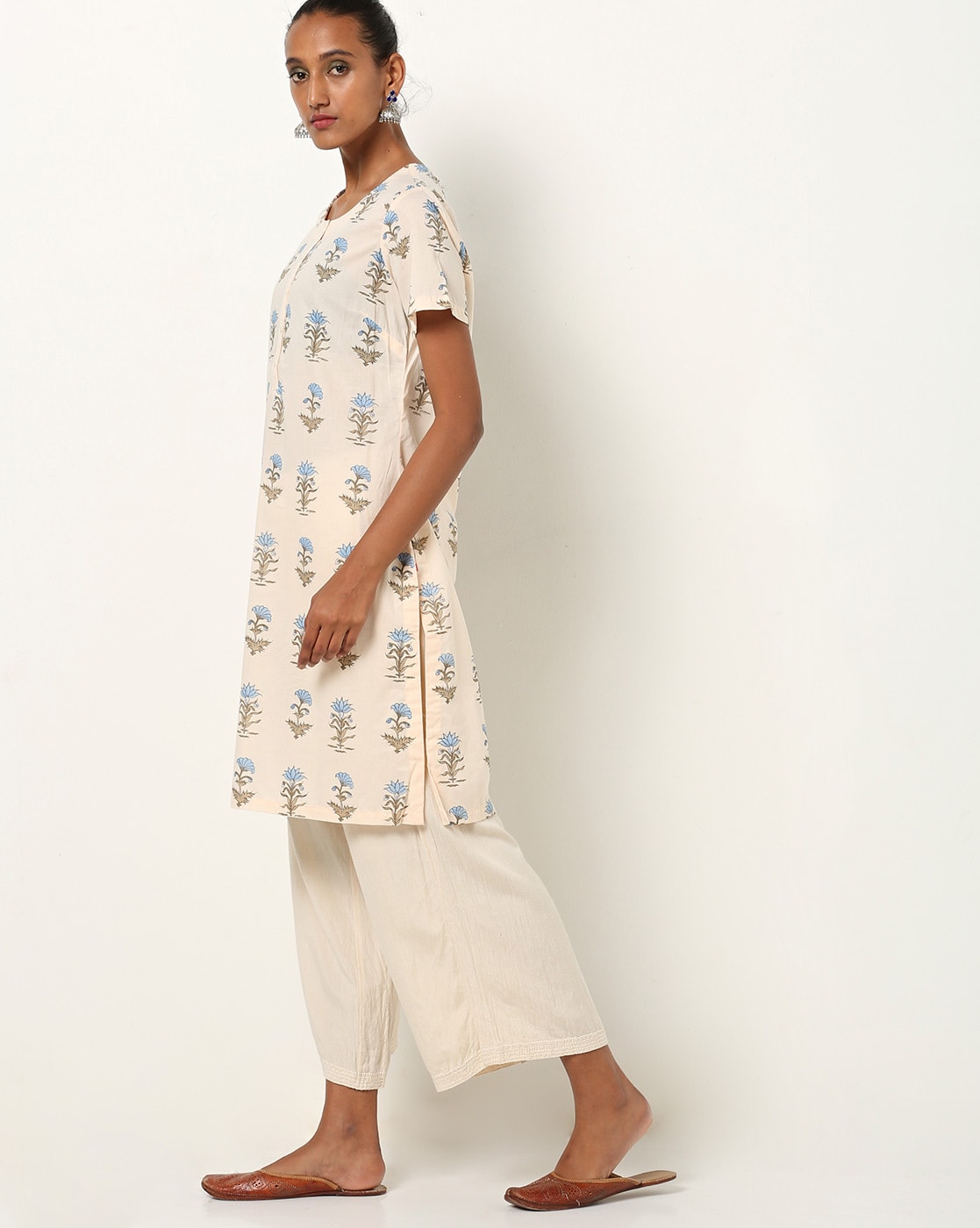 BIBA Off White Floral Print Straight Kurta BIBA