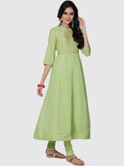Green Printed Kurta Churidar Set With Dupatta BIBA