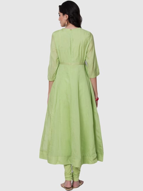 Green Printed Kurta Churidar Set With Dupatta BIBA