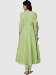 Green Printed Kurta Churidar Set With Dupatta BIBA
