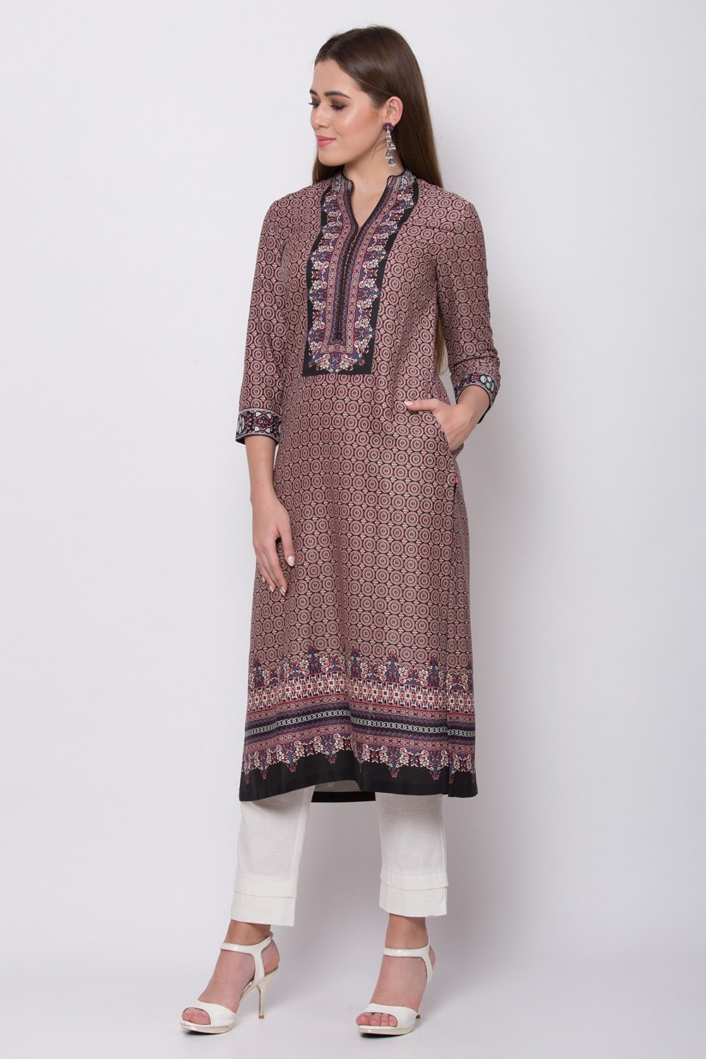 BIBA Multicolor Rayon Straight Printed Kurta BIBA