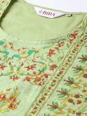 BIBA Women Green &amp; Red Floral Printed Straight Kurta BIBA