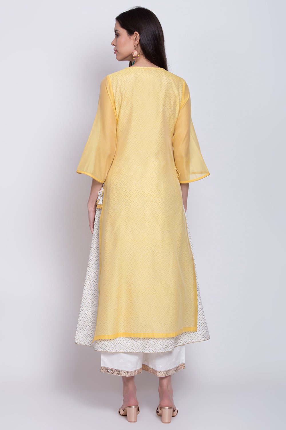 BIBA Yellow Flared Yarn Dyed Kurta BIBA