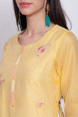 BIBA Yellow Flared Yarn Dyed Kurta BIBA