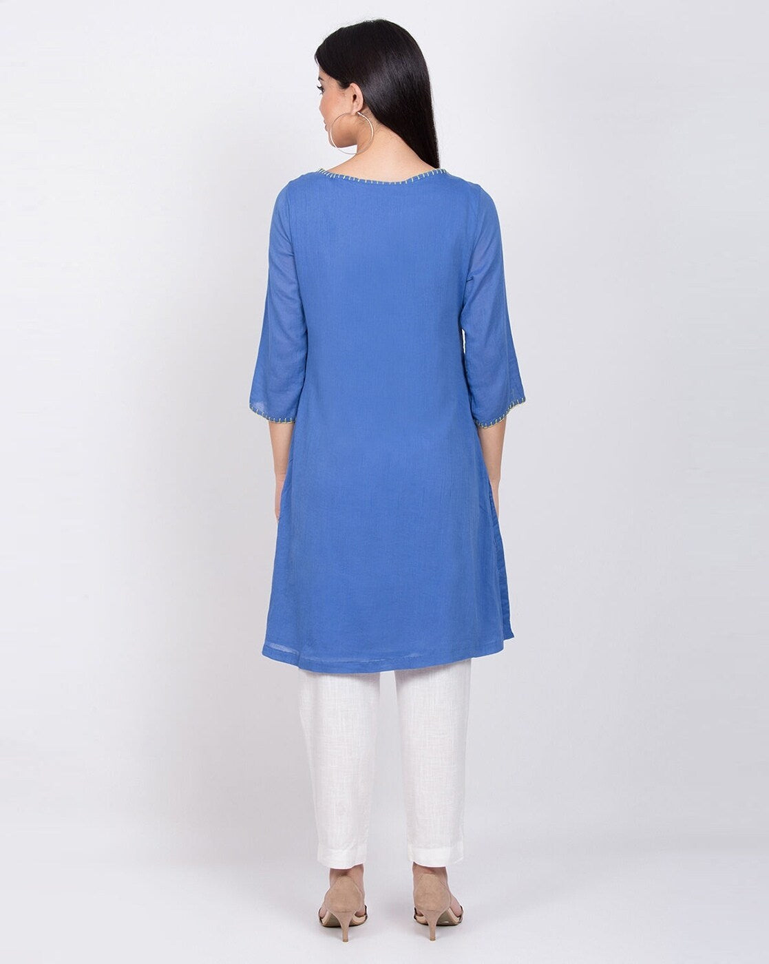 BIBA Women Blue Embroidered Straight Kurta BIBA