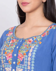 BIBA Women Blue Embroidered Straight Kurta BIBA