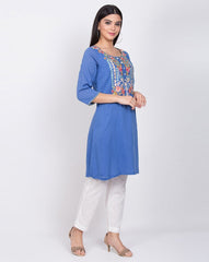BIBA Women Blue Embroidered Straight Kurta BIBA