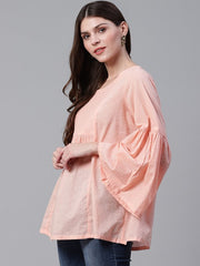 Women Peach-Coloured & Silver Self Design A-Line Pure Cotton Top RANGRITI