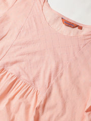 Women Peach-Coloured & Silver Self Design A-Line Pure Cotton Top RANGRITI