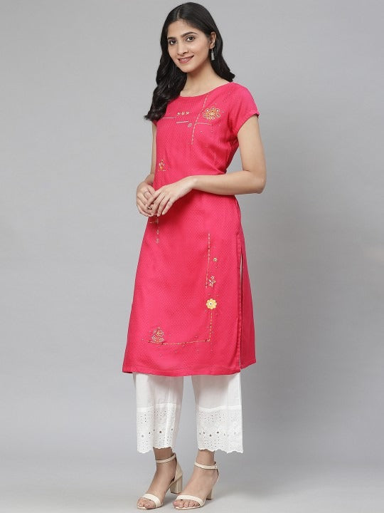 Pink Viscose Straight Kurta RANGRITI