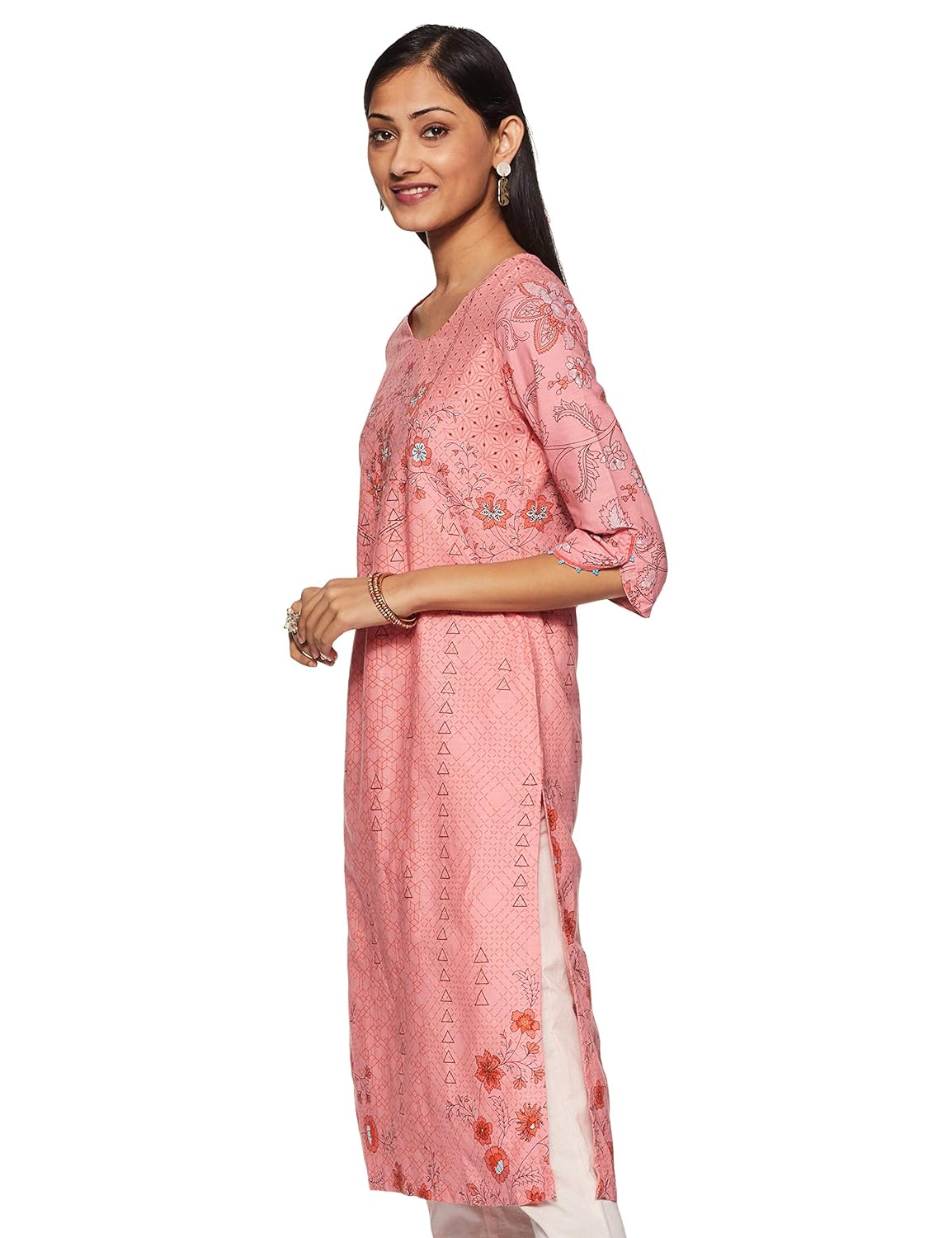 Peach Cotton Straight Kurta RANGRITI