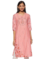 Peach Cotton Straight Kurta RANGRITI