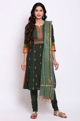 BIBA Embroidered Straight Kurta in Green (No Churidars & No Dupatta), elegant traditional styling.