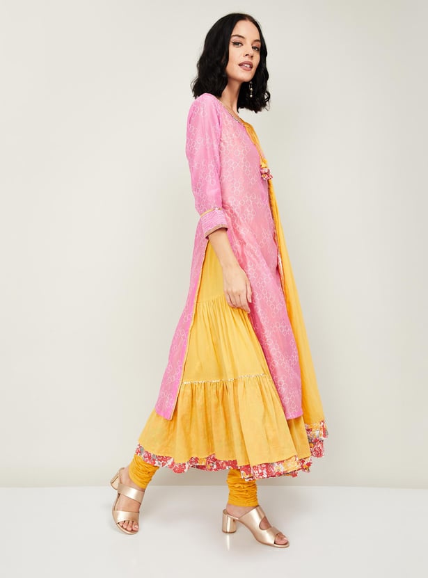 BIBA Pink Printed Layered Kurta BIBA