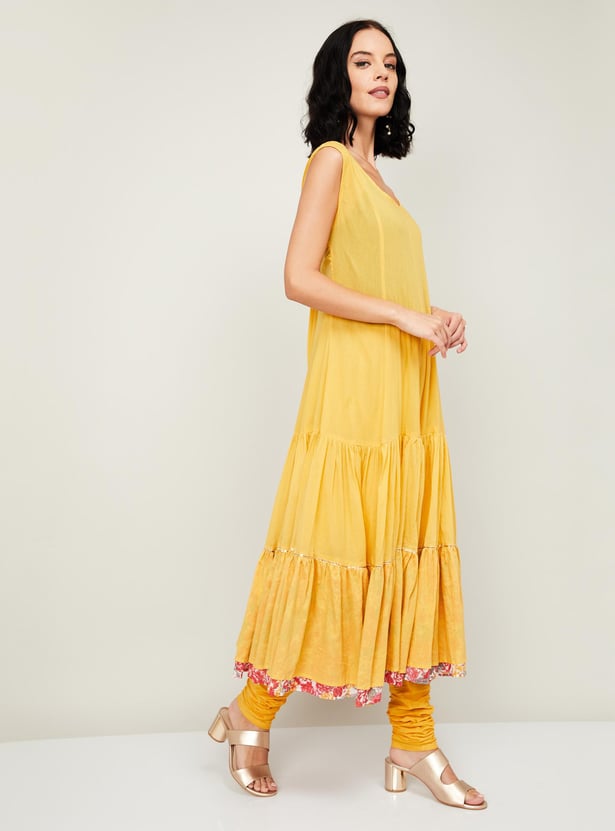 BIBA Pink Printed Layered Kurta BIBA