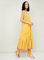 BIBA Pink Printed Layered Kurta BIBA