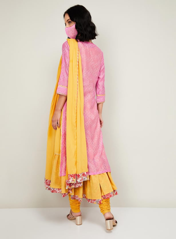 BIBA Pink Printed Layered Kurta BIBA