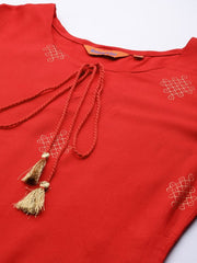 Women Red & Golden Ethnic Motifs Printed Kurta RANGRITI