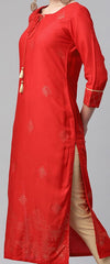 Women Red & Golden Ethnic Motifs Printed Kurta RANGRITI