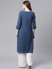 Women Blue Checked Kurta RANGRITI