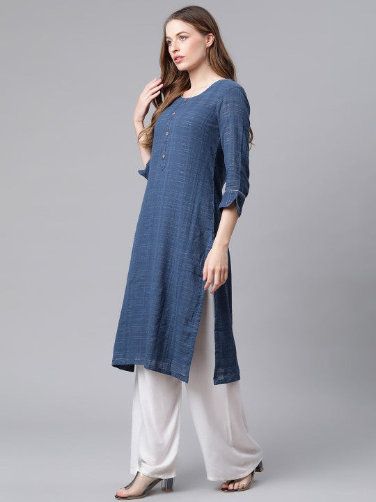 Women Blue Checked Kurta RANGRITI