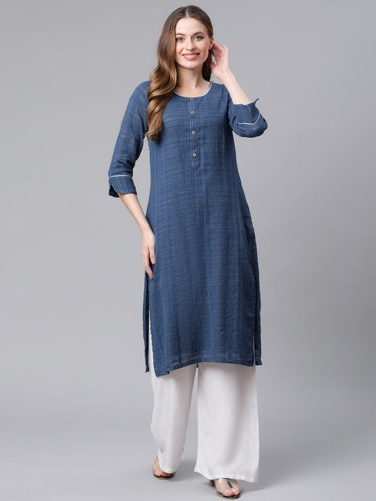 Women Blue Checked Kurta RANGRITI
