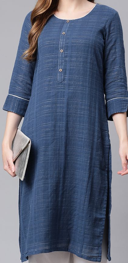 Women Blue Checked Kurta RANGRITI