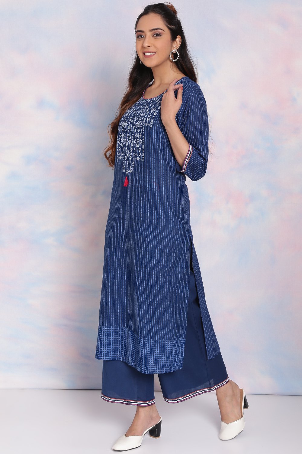 Indigo Cotton Flex Straight Kurta RANGRITI