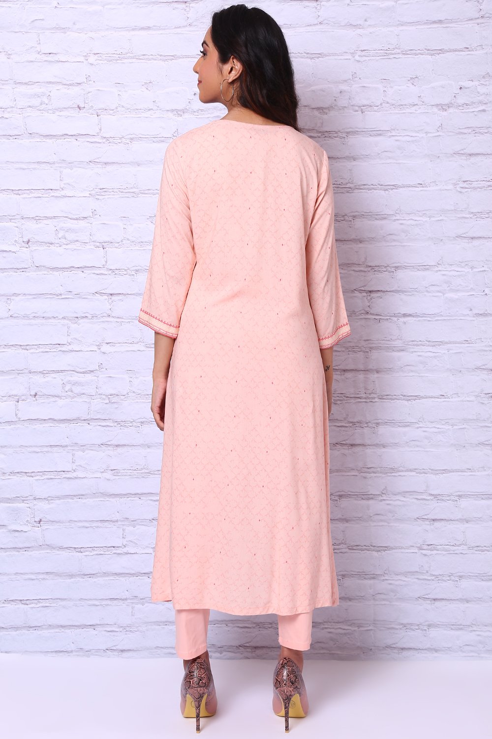 Peach Viscose Rayon A-Line Kurta RANGRITI