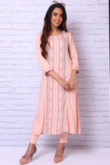 Peach Viscose Rayon A-Line Kurta RANGRITI